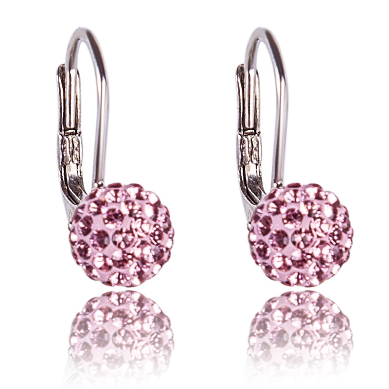 Stříbrné náušnice s krystaly Pave Ball visací Light Rose