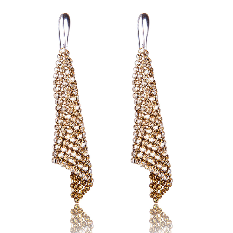 Stříbrné náušnice s krystaly Mesh Golden Shadow