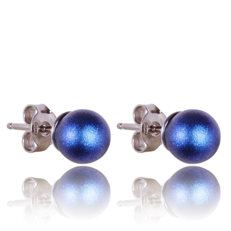 Stříbrné náušnice s perlami Dark Blue Pearl