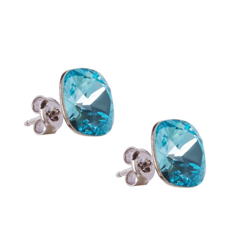 Stříbrná souprava s krystaly Square 10mm Light Turquoise