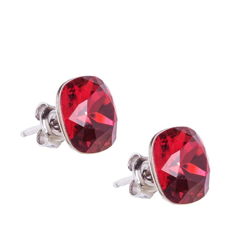 Stříbrná souprava s krystaly Square 10mm Scarlet