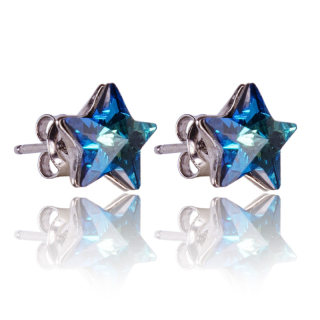 Stříbrné náušnice s krystaly Star Bermuda Blue