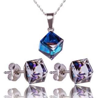 Stříbrná souprava s krystaly Kostičky Bermuda Blue
