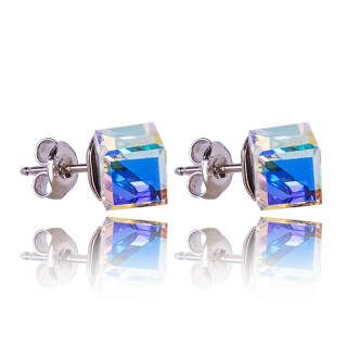 Stříbrné náušnice s krystaly Kostičky Aurore Boreale