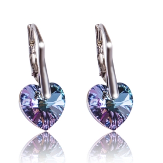 Stříbrné náušnice s krystaly Heart Vitrail Light