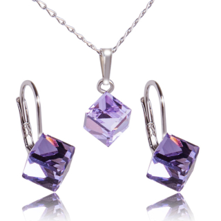 Stříbrná souprava s krystaly Kostičky Violet