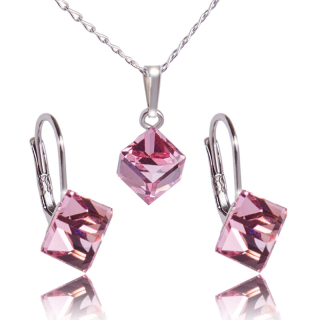 Stříbrná souprava s krystaly Kostičky Light Rose
