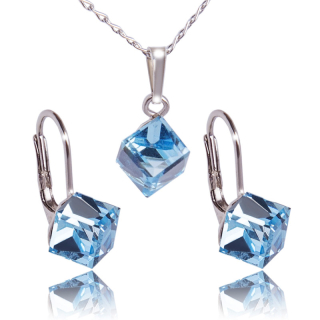 Stříbrná souprava s krystaly Kostičky Aquamarine