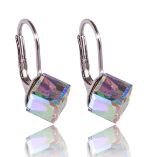 Stříbrné náušnice s krystaly Kostičky Aurore Boreale