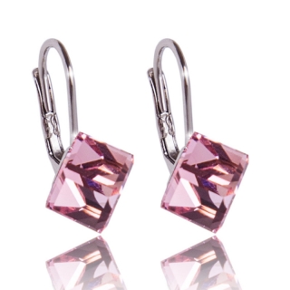 Stříbrné náušnice s krystaly Kostičky Light Rose