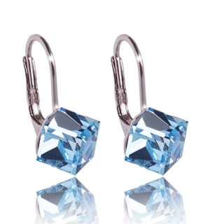 Stříbrné náušnice s krystaly Kostičky Aquamarine
