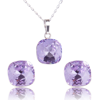 Stříbrná souprava s krystaly Square 10mm Violet