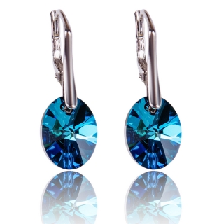 Stříbrné náušnice s krystaly Oval Bermuda Blue