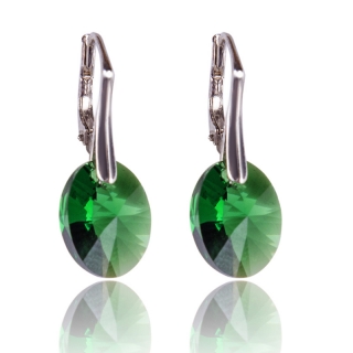 Stříbrné náušnice s krystaly Oval Dark Moss Green