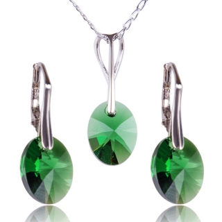 Stříbrná souprava s krystaly Oval Dark Moss Green