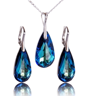 Stříbrná souprava s krystaly Slza Bermuda Blue