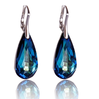 Stříbrné náušnice s krystaly Slza Bermuda Blue