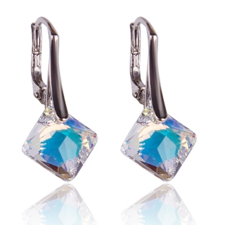 Stříbrné náušnice s krystaly Princess Cut Aurore Boreale