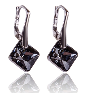 Stříbrné náušnice s krystaly Princess Cut Silver Night