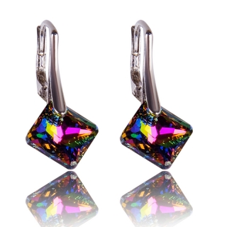 Stříbrné náušnice s krystaly Princess Cut Vitrail Medium