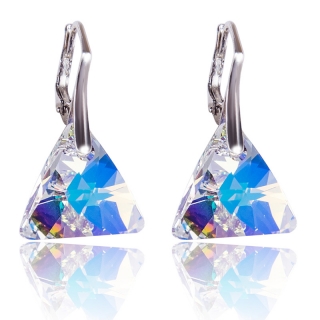Stříbrné náušnice s krystaly Triangle Aurore Boreale