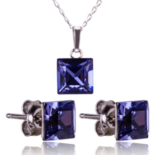 Stříbrná souprava s krystaly Princess 8mm Tanzanite