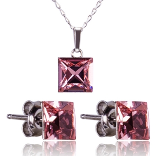 Stříbrná souprava s krystaly Princess 8mm Light Rose