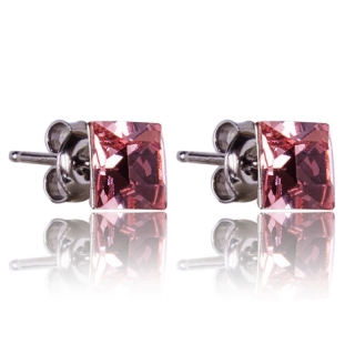 Stříbrné náušnice s krystaly Princess Light Rose