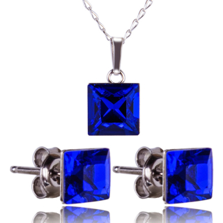 Stříbrná souprava s krystaly Princess 8+6mm Majestic Blue