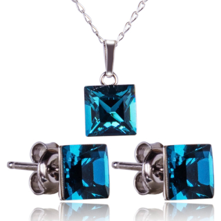 Stříbrná souprava s krystaly Princess 8+6mm Indicolite