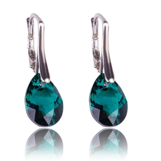Stříbrné náušnice s krystaly Pear Cut Emerald
