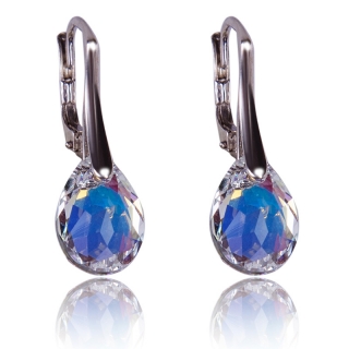 Stříbrné náušnice s krystaly Pear Cut Aurore Boreale