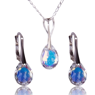 Stříbrná souprava s krystaly Pear Cut Aurore Boreale