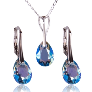 Stříbrná souprava s krystaly Pear Cut Aquamarine Shimmer