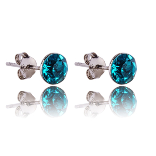 Stříbrné náušnice s krystaly Chaton Blue Zircon