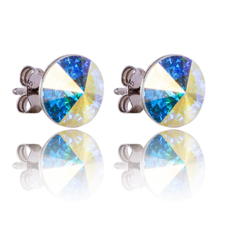 Stříbrné náušnice s krystaly Rivoli Aurore Boreale