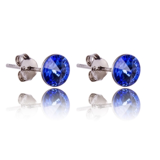 Stříbrné náušnice s krystaly Rivoli Sapphire