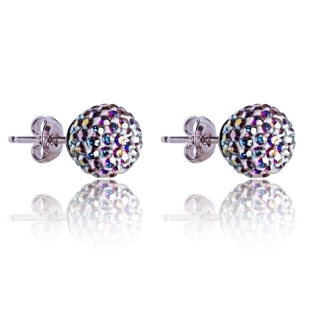Stříbrné náušnice s krystaly Pave Ball Aurore Boreale