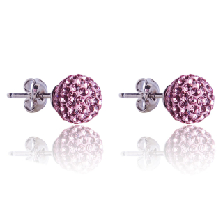 Stříbrné náušnice s krystaly Pave Ball Light Rose