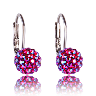 Stříbrné náušnice s krystaly Pave Ball visací Light Siam Shimmer