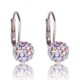 Stříbrné náušnice s krystaly Pave Ball visací Aurore Boreale