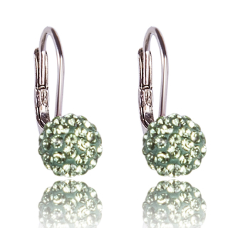 Stříbrné náušnice s krystaly Pave Ball visací Peridot