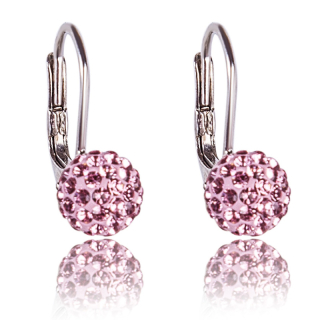 Stříbrné náušnice s krystaly Pave Ball visací Light Rose