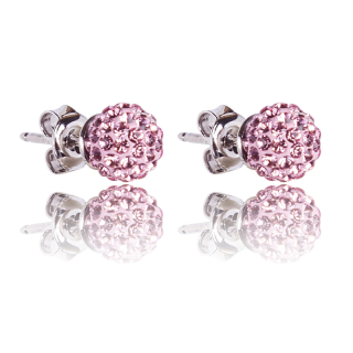 Stříbrné náušnice s krystaly Pave Ball Light Rose