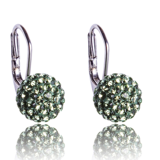 Stříbrné náušnice s krystaly Pave Ball visací Peridot