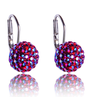Stříbrné náušnice s krystaly Pave Ball visací Light Siam Shimmer