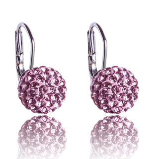 Stříbrné náušnice s krystaly Pave Ball visací Light Rose