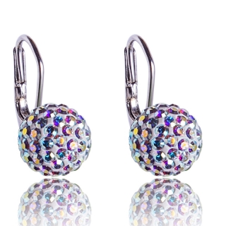 Stříbrné náušnice s krystaly Pave Ball visací Aurore Boreale