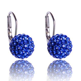 Stříbrné náušnice s krystaly Pave Ball visací Sapphire