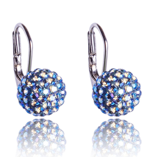 Stříbrné náušnice s krystaly Pave Ball visací Light Sapphire Shimmer